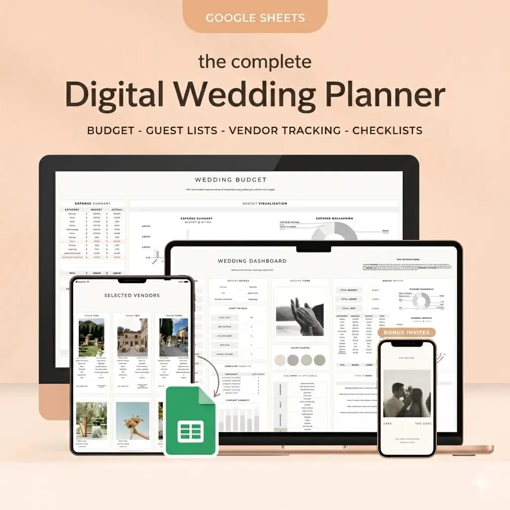 Wedding Planner Spreadsheet – Google Sheets Template | 22 Tabs | Budget, Guest List & Timeline